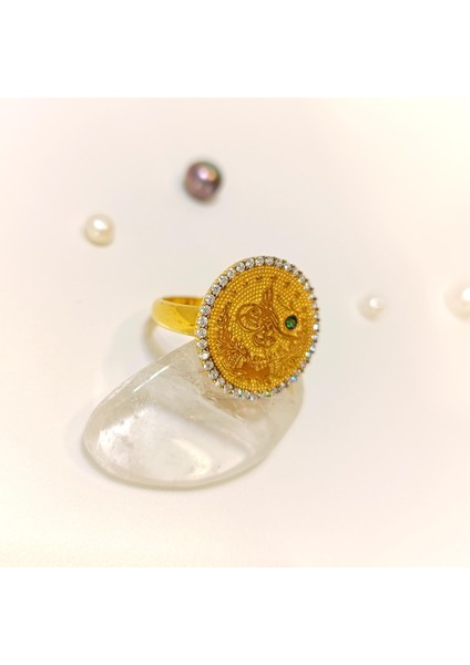 Tuğralı Taşlı Yüzük 14 Ayar Altın modelleri