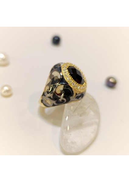 Siyah Taşlı Mineli Yüzük 14 Ayar Altın