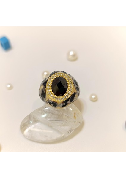 Siyah Taşlı Mineli Yüzük 14 Ayar Altın fiyatları