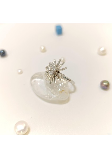 Güneş ve Çiçek Taşlı Yüzük 14 Ayar Altın