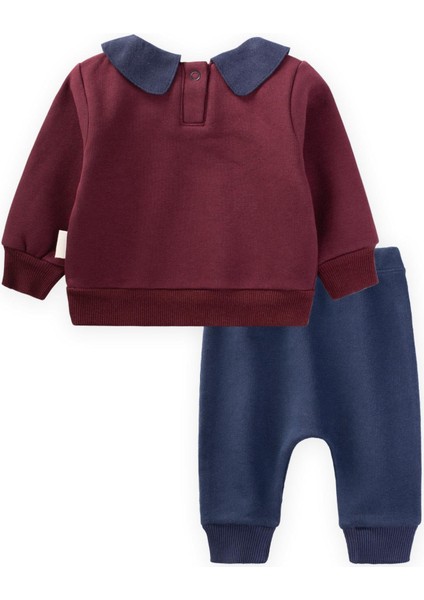 Bebe Yakalı Sweatshirt Takım 0-3 Yaş Bordo