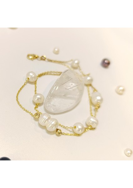 İnci Taşlı Bileklik Künye 14 Ayar Altın fiyatları