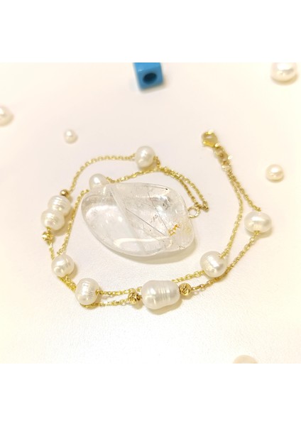 İnci Taşlı Bileklik Künye 14 Ayar Altın modelleri