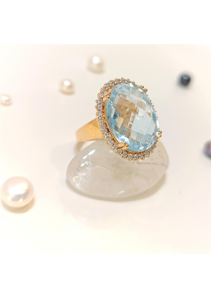 Aqua Taşlı Oval Yüzük 14 Ayar Altın Hd Videolu