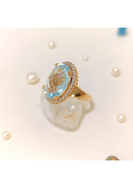 Aqua Taşlı Oval Yüzük 14 Ayar Altın Hd Videolu modelleri