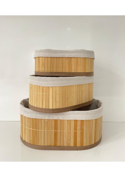 3 Lü Pinterest Stil Bambu Çok Amaçlı Düzenleyici Sepet
