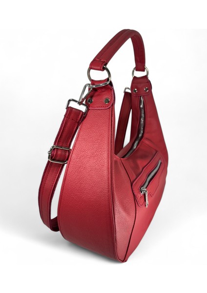 Hakiki Deri Şık Fonksiyonel Askılı ve Askısız Fermuarlı Kırmızı Omuz Çantası / Kol Çantası modelleri