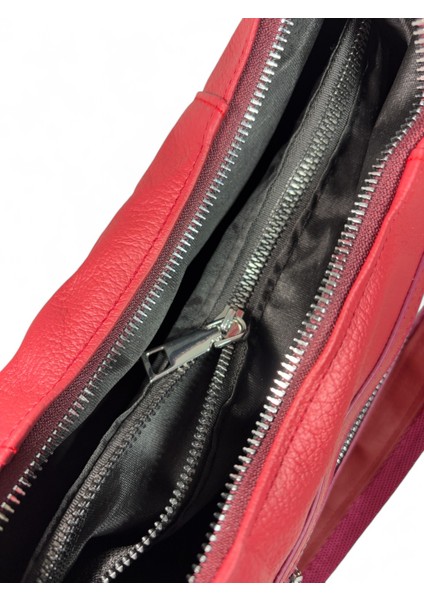 Hakiki Deri Şık Fonksiyonel Askılı ve Askısız Fermuarlı Kırmızı Omuz Çantası / Kol Çantası indirimleri