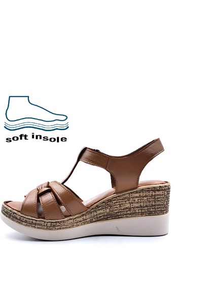 B251702 Cırtlı Konfor Dolgu Taban Kadın Taba Sandalet Ayakkabı fiyatları