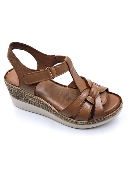 B251702 Cırtlı Konfor Dolgu Taban Kadın Taba Sandalet Ayakkabı modelleri