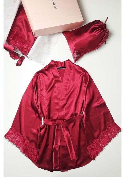 Faryanight 8 Parça Ipek Saten Gecelik Sabahlık Büstiyer Pijama Şort Çeyiz Seti