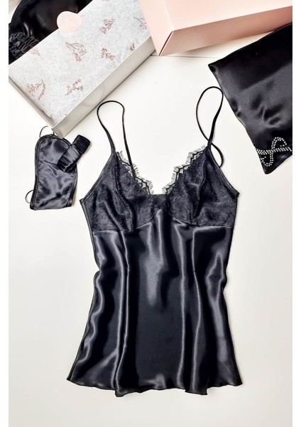 Faryanight 8 Parça Ipek Saten Gecelik Sabahlık Büstiyer Pijama Şort Çeyiz Seti