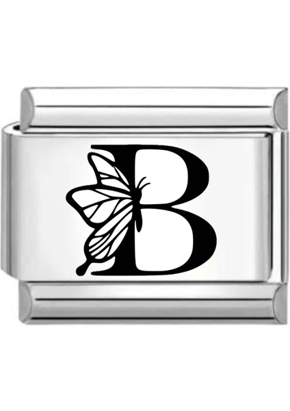 Çelik Harf Baskılı Kelebekli Charm