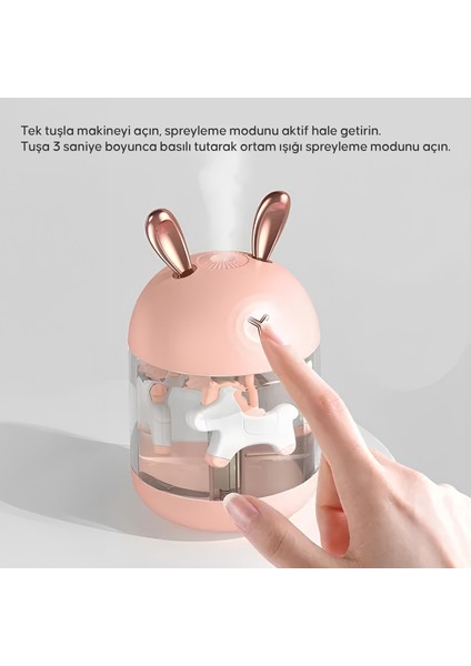 300 ml Rabbit Ultrasonic Otomatik Hava Nemlendirici Buhar Makinesi Oda Nemlendirici Aroma Difüzörü