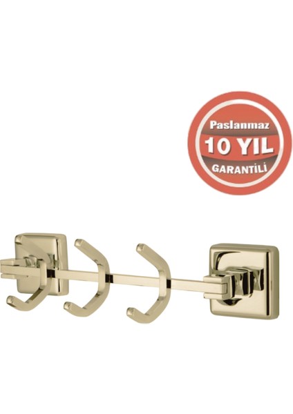 Paslanmaz Pirinç Kumru 3’lü Askılık Altın Sarı Gold