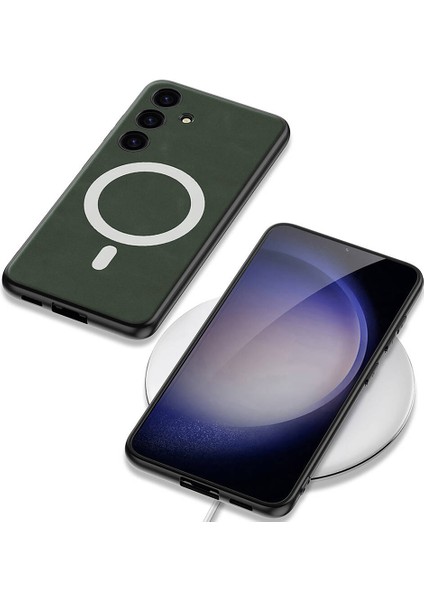Galaxy S24 Kılıf Magsafe Şarj Özellikli Deri Tasarımlı Kıpta Nubuk Kapak fırsatları