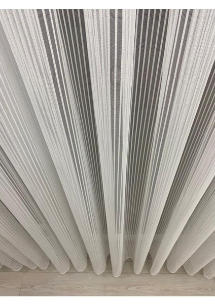 Petran Ekru Çizgili Modern Tül Perde 1/2,5 Normal Orta Pileli