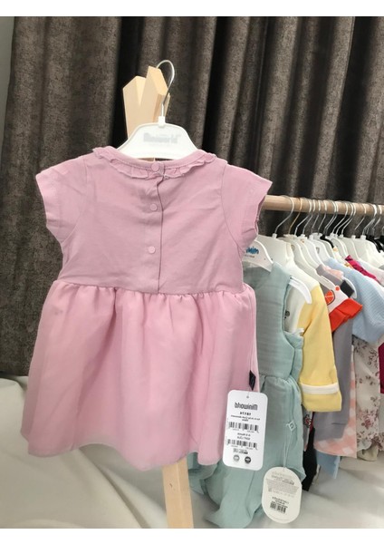 Çiçek Detaylı Lila Renginde Eteği Tüllü Kız Bebek ve Kız Çocuk Elbisesi %100 Pamuk Kız Bebek Elbise fiyatları