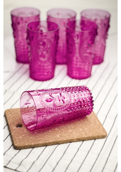Akrilik Pembe 6'lı Uzun Bardak & Su Meşrubat Bardağı 750 ml ( Büyük Boy & Cam Değildir )