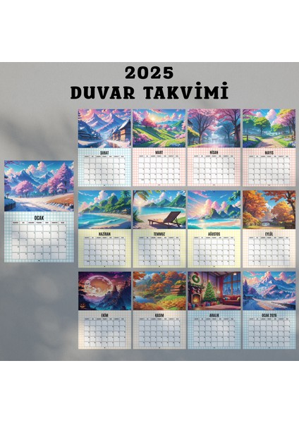 NKB-CAL014 Anime Temalı 2025 Duvar Takvimi, Özel Gün Hediye, Yılbaşı