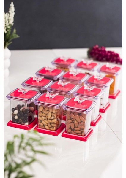 Akrilik Fuşya 12 Li Baharat Kavanozu & Baharatlık & Baharatlık Seti 200 ML ( CAM DEĞİLDİR )