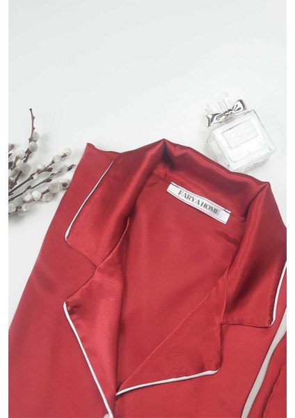 Faryanight Ipek Saten Uzun Kollu Biyeli Düğmeli Gömlek Pijama Takımı fırsatları