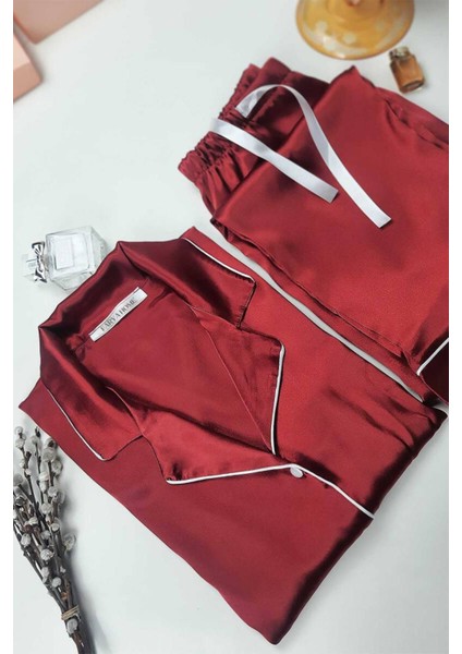 Faryanight Ipek Saten Uzun Kollu Biyeli Düğmeli Gömlek Pijama Takımı indirimleri