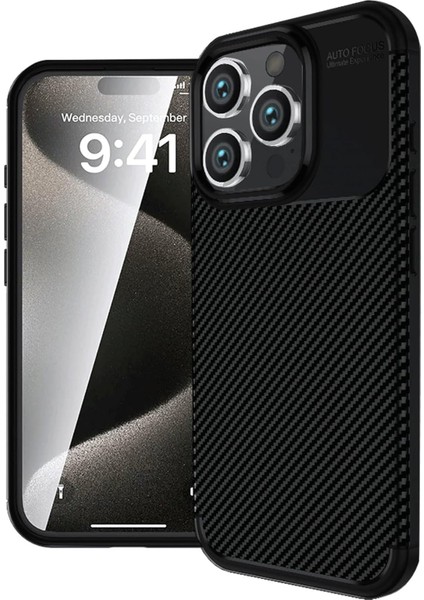 Apple iPhone 16 Pro ile Uyumlu Silikon Kılıf Tpu Negro Silikon Ultra Slim Fit Kılıf Ile Uyumlu Karbon Delux Kılıf