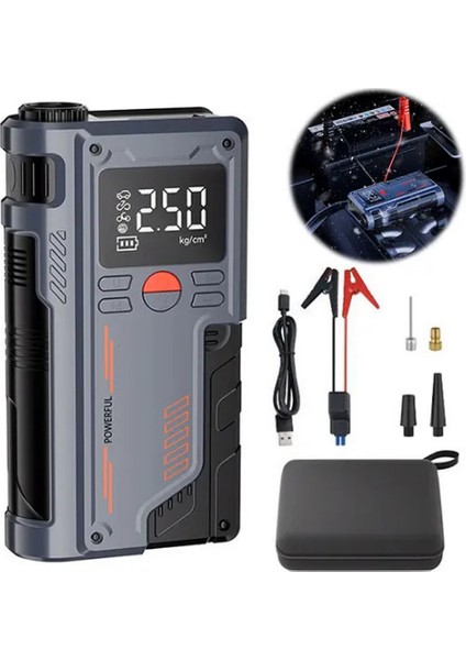Mefa Ös 150PSI 8000MAH Şarjlı 120W Araç Lastik Şişirme Pompası ve Araç Akü Takviye Cihazı Starter