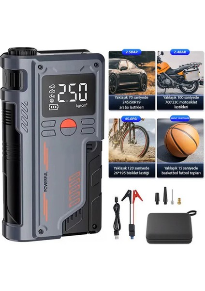 Mefa Ös 150PSI 8000MAH Şarjlı 120W Araç Lastik Şişirme Pompası ve Araç Akü Takviye Cihazı Starter fırsatları