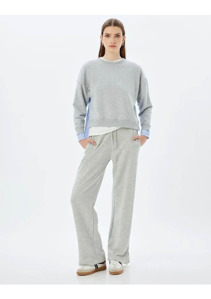 Oversize Bisiklet Yaka Gri Kadın Sweatshirt 5WAK10186EK fiyatları