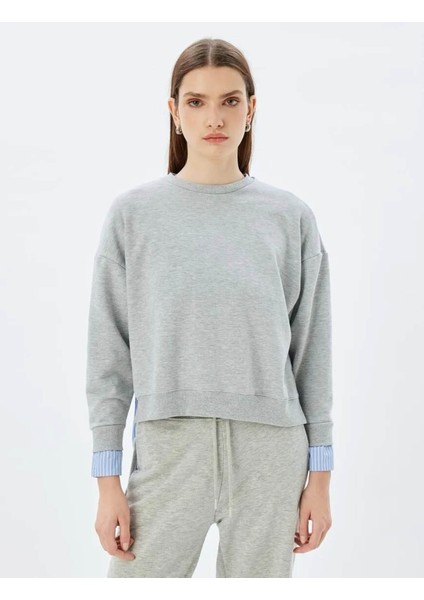 Oversize Bisiklet Yaka Gri Kadın Sweatshirt 5WAK10186EK modelleri