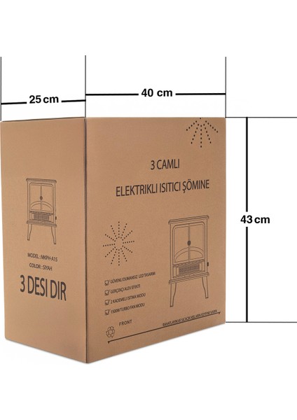 Elektrikli Şömine 1500 W 2 Kademeli Elektrikli Soba Ledli Ateş Efektli Şömine Bacasız Şömine