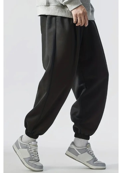 Bol Kalıp Içi Pamuklu Siyah / Gri Eşofman Altı Style Jogger Time Unisex Kadın / Erkek