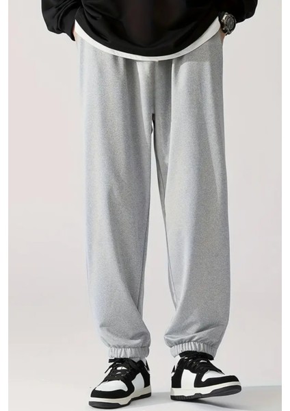 Bol Kalıp Içi Pamuklu Siyah / Gri Eşofman Altı Style Jogger Time Unisex Kadın / Erkek