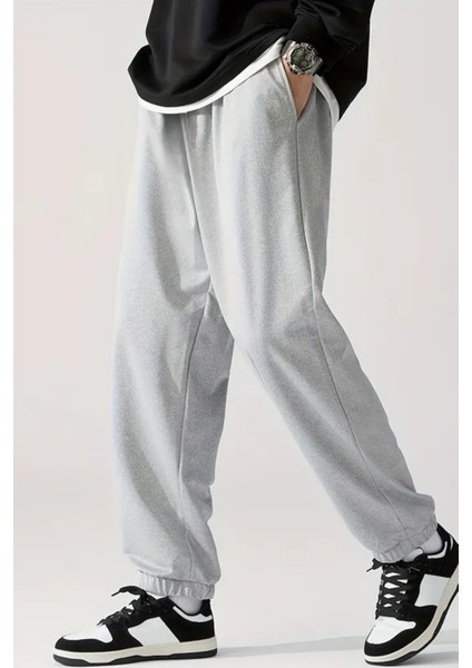 Bol Kalıp Içi Pamuklu Siyah / Gri Eşofman Altı Style Jogger Time Unisex Kadın / Erkek