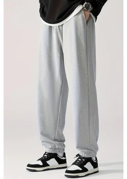 Bol Kalıp Içi Pamuklu Siyah / Gri Eşofman Altı Style Jogger Time Unisex Kadın / Erkek