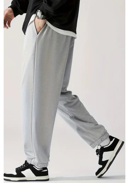 Bol Kalıp Içi Pamuklu Siyah / Gri Eşofman Altı Style Jogger Time Unisex Kadın / Erkek