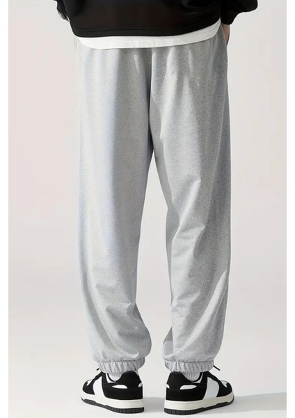 Bol Kalıp Içi Pamuklu Siyah / Gri Eşofman Altı Style Jogger Time Unisex Kadın / Erkek