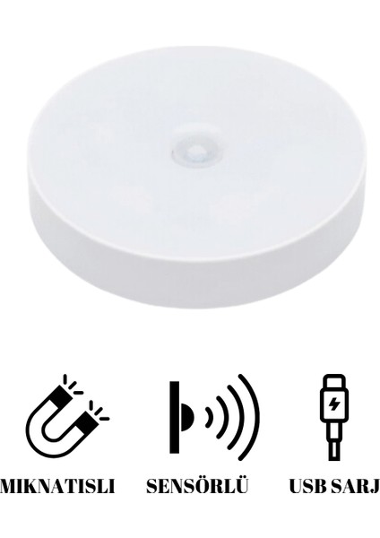 Hareket Sensörlü USB Şarjlı Beyaz LED Işık Lamba (Sensörlü) Oda Mutfak Salon Merdiven Işıklandırma