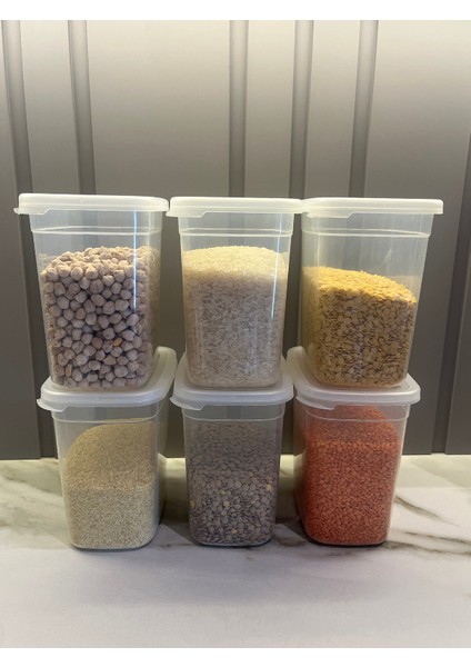 6'lı Set Dikdörtgen Saklama Kabı 1.85 Lt. Kapaklı Şeffaf, Erzak Kabı