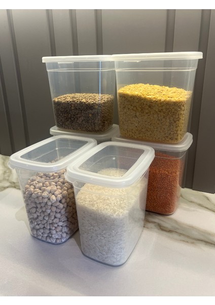 6'lı Set Dikdörtgen Saklama Kabı 1.85 Lt. Kapaklı Şeffaf, Erzak Kabı