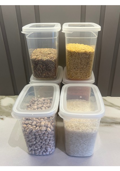 6'lı Set Dikdörtgen Saklama Kabı 1.85 Lt. Kapaklı Şeffaf, Erzak Kabı