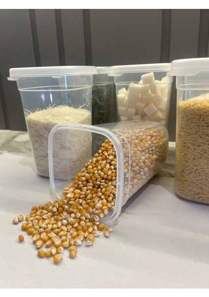 6'lı Set Dikdörtgen Saklama Kabı 1.1 Lt. Kapaklı Şeffaf, Erzak Kabı
