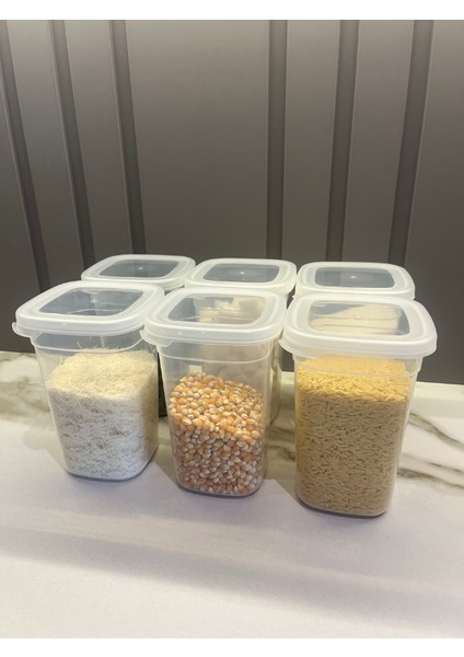 6'lı Set Dikdörtgen Saklama Kabı 1.1 Lt. Kapaklı Şeffaf, Erzak Kabı
