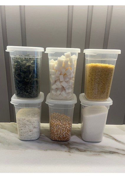 6'lı Set Dikdörtgen Saklama Kabı 1.1 Lt. Kapaklı Şeffaf, Erzak Kabı