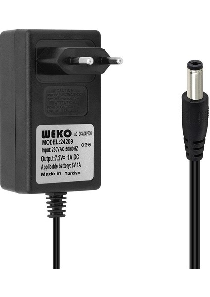 7.2 Volt - 1 Amper 5.5*2.5 Uçlu Kırmızı Yeşil Ledli Yerli Üretim Priz Tipi Şarj Adaptör (OUT:6V-1A)