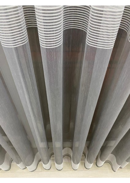 Ebru Bantlı Iki Renkli 1/2,5 Orta Normal Pileli Tül Perde Ekru-Antrasit Gri Renk