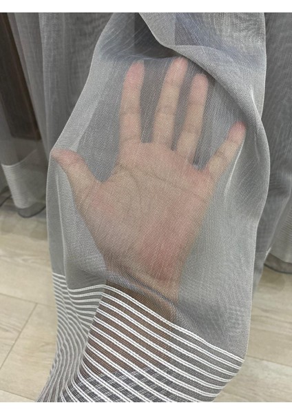 Ebru Bantlı Iki Renkli 1/2,5 Orta Normal Pileli Tül Perde Ekru-Antrasit Gri Renk modelleri