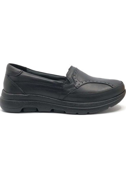 1002 Hakiki Deri Siyah Anatomik Hafif Günlük Kadın Anne Ayakkabı